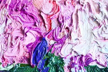Colorful smudged spots of oil paints. Beautiful pallette for prints, scrapbooking, design, templates, interior decoration, posters, wallpapers. White, red, blue, green, pink, fuchsia colors.Handmade.