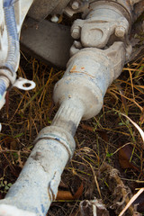 old rusty chassis, the car with the gearbox, driveshaft, differential