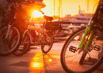 Bicycles in sunset light