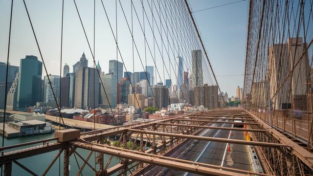 New York On the Brooklyn bridge view Cars Inside Timelapse