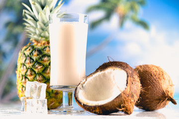 Delicious drink with coconut and pineapple