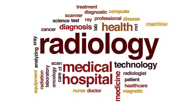 Radiology animated word cloud, text design animation.