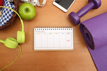 sport, fitness, healthy lifestyle, technology and objects concept ,sports, concept of weight loss