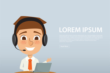 business man in call center occupation. Customer service character. Illustration vector of people.
