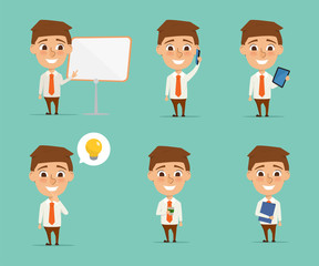 business man in occupation character at office work. casual young people of vector design.