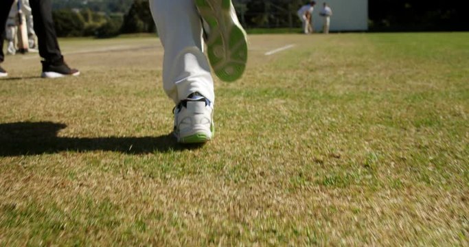 Bowler delivering ball during cricket match