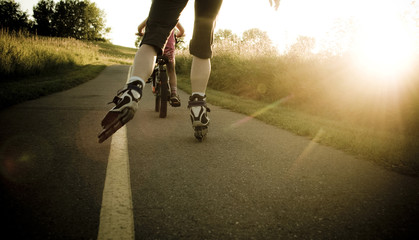 summer activity rollerblading in park