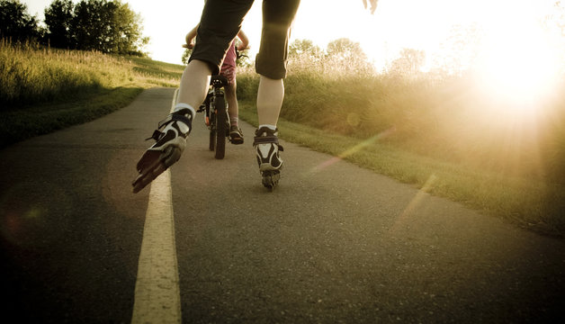 summer activity rollerblading in park