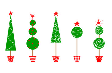 Five Christmas Topiary Trees