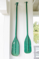 Green Oars Hung in the White Boat House