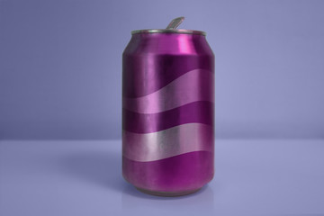Aluminum Pink Soda Can over Blue Background