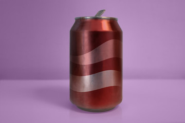 Aluminum Red Soda Can over Purple Background