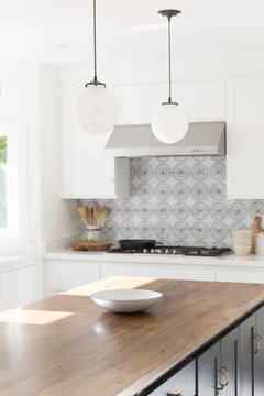 Newly designed kitchen with wood island