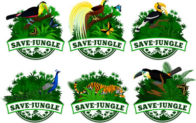 save jungle emblems with animals set