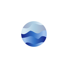Abstract isolated round shape liquid, blue color ocean, wave and sky, cloud logo. Water stylized vector logotype.