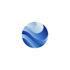 Abstract isolated round shape liquid, blue color ocean, wave and sky, cloud logo. Water stylized vector logotype.