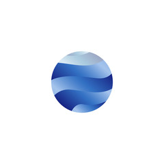 Abstract isolated round shape liquid, blue color ocean, wave and sky, cloud logo. Water stylized vector logotype.