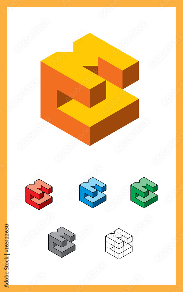 Poster vector sign c and m letters isometry of 3d cubic form