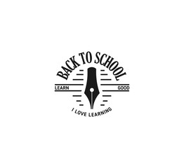 School logo vector. Monochrome vintage style design educational learning sign. Back to school, university, college retro stamp. Black and white education emblem on white background.