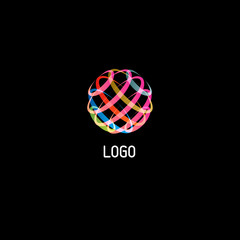 Colorful circle abstract line art vector logo on black background.