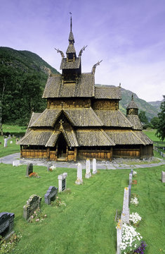 The best preserved 12th century stave Christian church in Norway, Borgund Stave Church, Western Fjords, Norway, Scandinavia, Europe