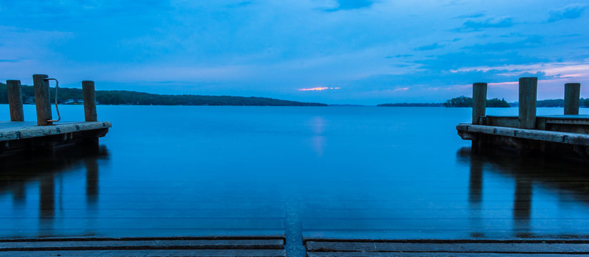 Smooth Glassy Water Pewaukee Lake Sunrise at Boat Launch
