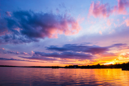 Pewaukee Lake Sunset After Summer Storm