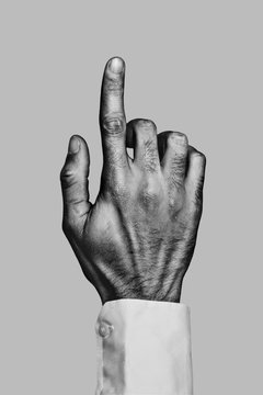 Businessman hand pointing. Black and white