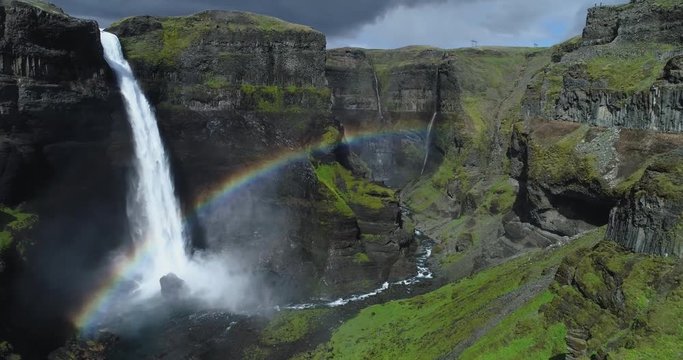 Aerial View of a Rainbow in front of a Waterfall