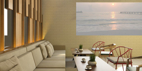 3D interior with bedroom and living room
