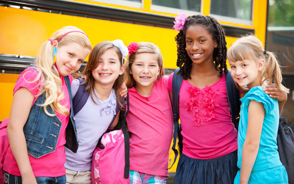 School Bus: Group of Friends Outside of Bus