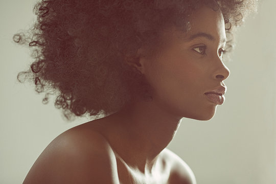 Close up of young woman with natural hair