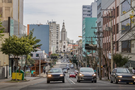 Sinimbu Street and Sao Pelegrino Church - Caxias do Sul, Rio Grande do Sul, Brazil