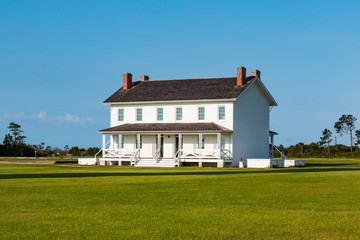The double keeper's quarters at the historic Bodie Island lighthouse on the Outer Banks of North...