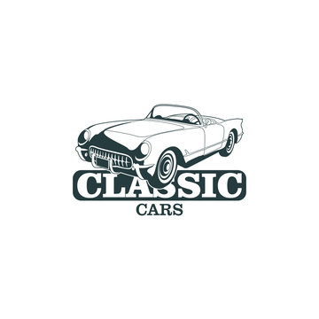 Classic muscle car emblems, high quality retro badge and vintage icon. Design elements for service car repair, restoration and car club  - stock vector