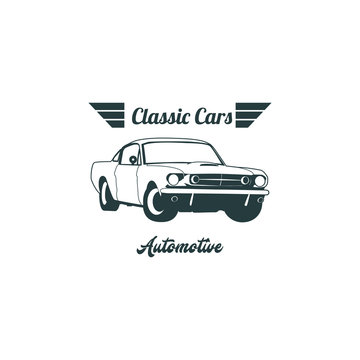 Classic muscle car emblems, high quality retro badge and vintage icon. Design elements for service car repair, restoration and car club  - stock vector