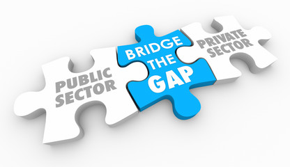 Bridge Gap Between Public Private Sectors Puzzle Pieces 3d Illustration