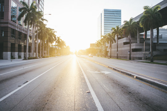 Empty Downtown Boulevard at Sunset
