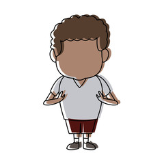 little young boy standing on white background