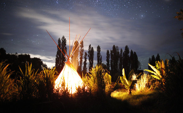 Fire inside a teepee