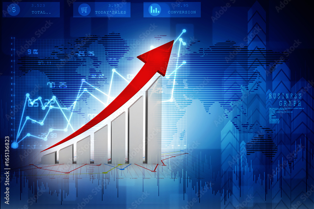 Poster 3d rendering stock market online business concept. business graph