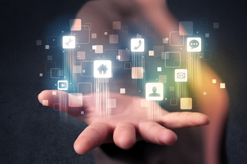 Woman holding colorful applications