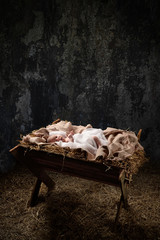 First Christmas With JEsus on a Manger - obrazy, fototapety, plakaty
