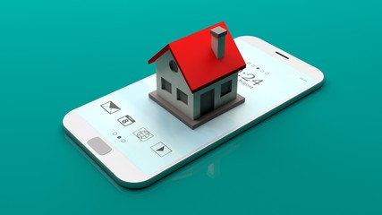 Small house on a smartphone. 3d illustration