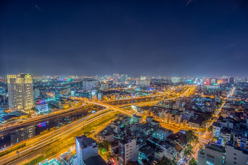 Fototapeta na wymiar Aerial view of Saigon Highway at Night