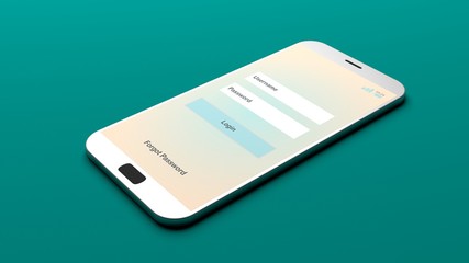 Fototapeta premium Login on a smartphone screen. 3d illustration