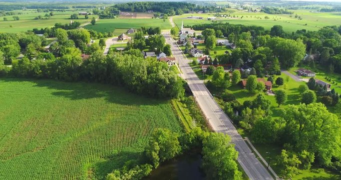 Scenic small town nestled amid fertile valley in beautiful rural Wisconsin.
