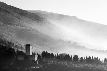 View of Rocca Minore (Assisi) with mist 