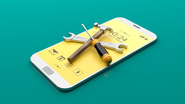 Tools on a smartphone. 3d illustration