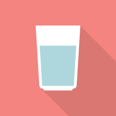 Glass of water icon with long shadow on pink background, flat design style. Vector illustration eps 10.